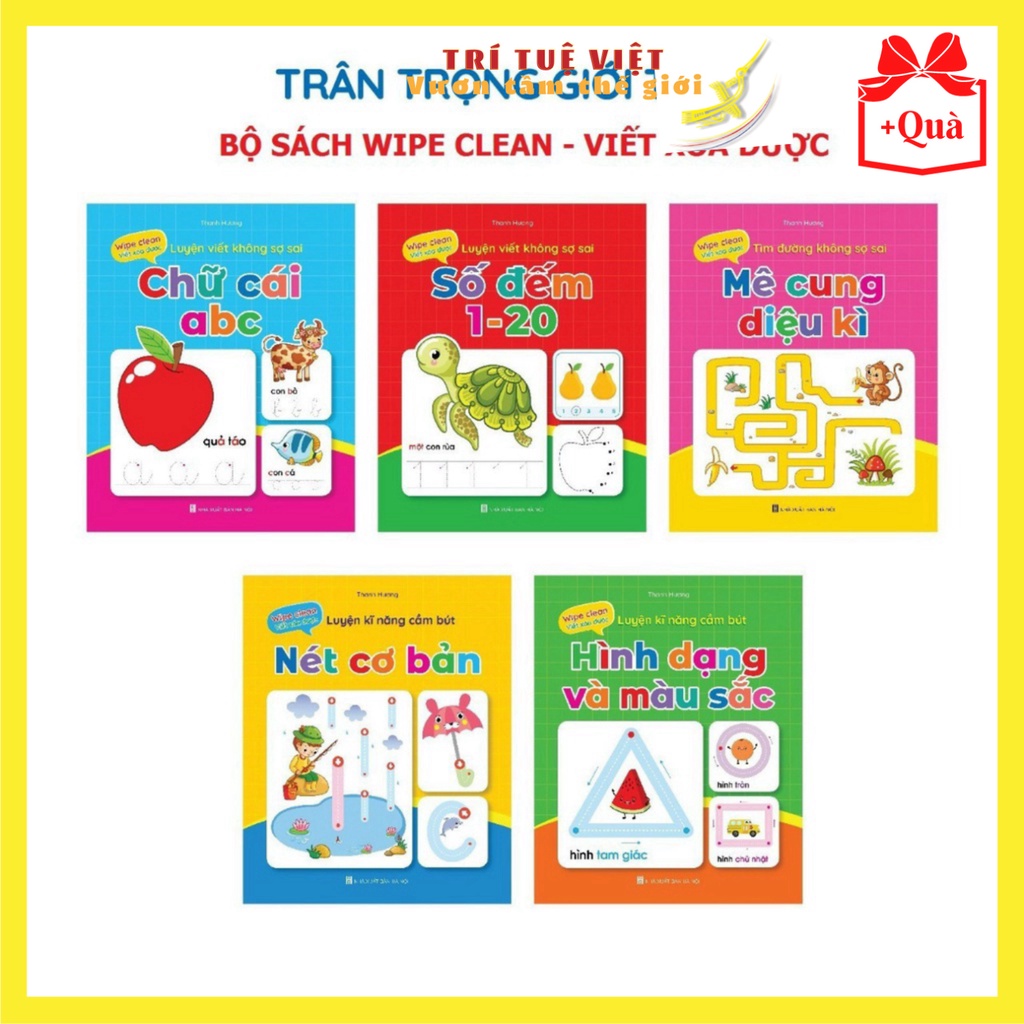 Bộ Vở Viết Xóa Được - Wipe Clean: Luyện Viết Không Sợ Sai ( Bộ 5 Cuốn) - Tặng Kèm 2 Bút BÊEKIDS