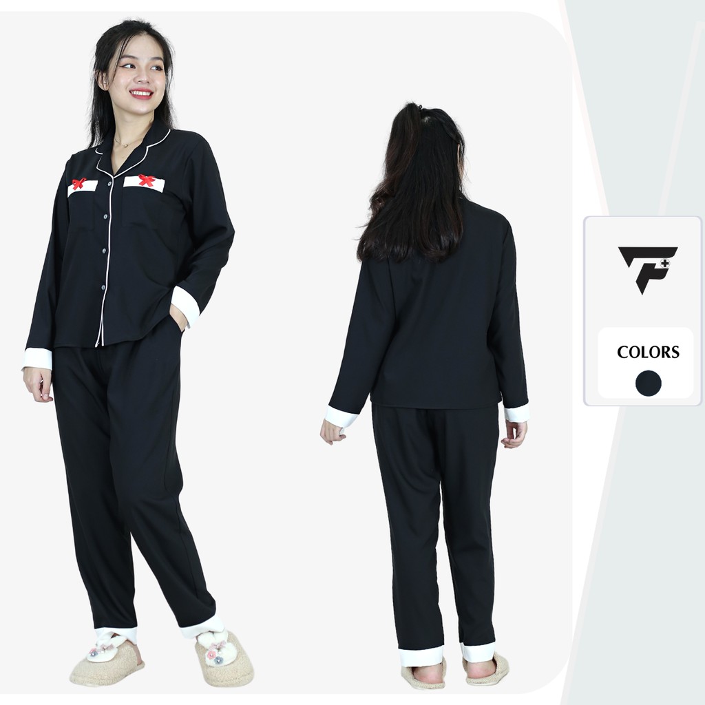 Bộ pijama mặc nhà mặc ngủ nữ cute họa tiết phối nơ cá tính FPLUS 295