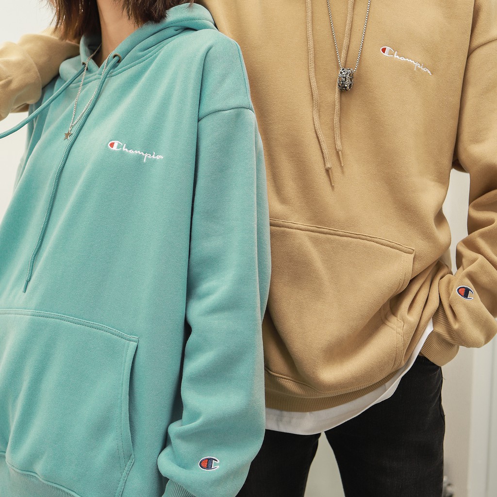 Áo Hoodie Thêu Logo Champion Sắc Nét Phía Trước-Chất Vải Nỉ Bông Cotton-Form Rộng Rãi Unisex Nam Nữ-Màu Nâu Tan