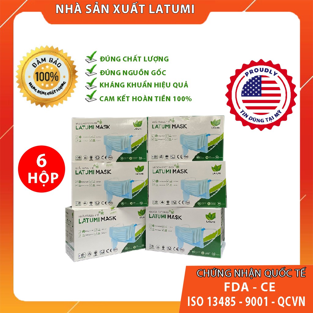 {COMBO 6 HỘP} Khẩu Trang Y Tế 4 Lớp Kháng Khuẩn LATUMI Cao Cấp Xuất Khẩu Có Tác Dụng Phòng Chống Vi khuẩn, Ngăn Giọt Bắn