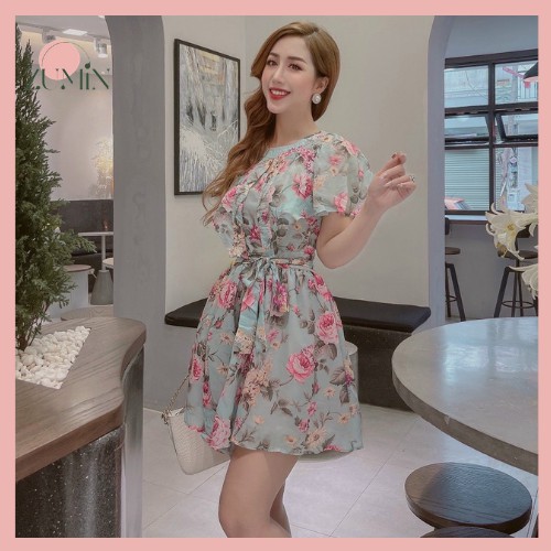 Bộ jumpsuit ngắn tay vải tơ hoa Zumin, hàng thiết kế cao cấp, váy hoa hè, váy hoa đi biển ZMS-JUMP01