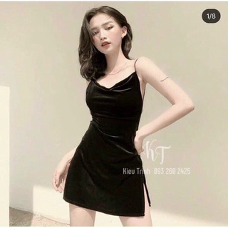 Đầm nhung 2 dây hở lưng có mút-siêu đẹp.