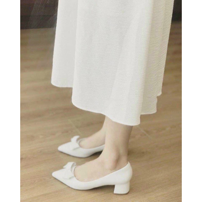 Giày nơ hàn quốc xinh nhẹ nhàng nữ tính gót thấp 3 phân vừa phải - Lici Shoes