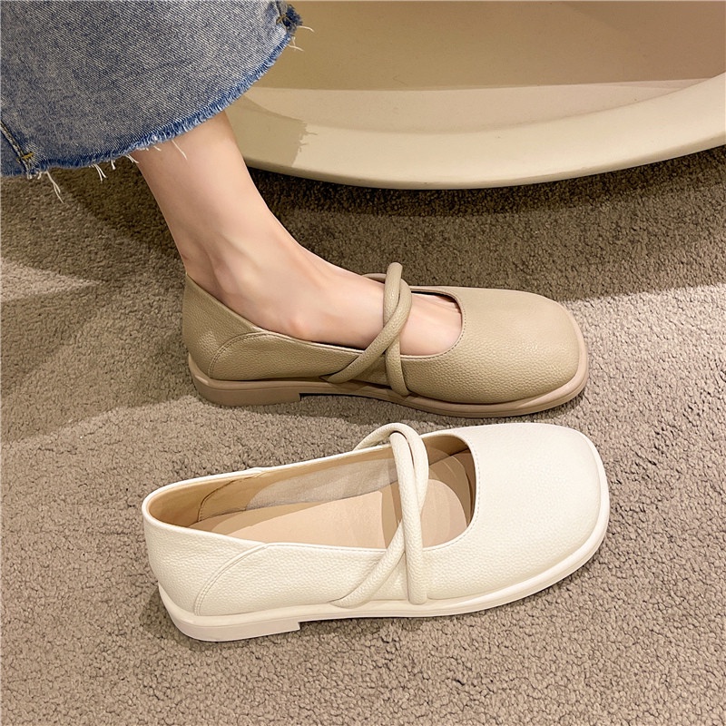 Giày Búp Bê Da Đế Bằng Phong Cách Pháp Cổ Điển Thời Trang Mùa Hè 2022 Cho Nữ