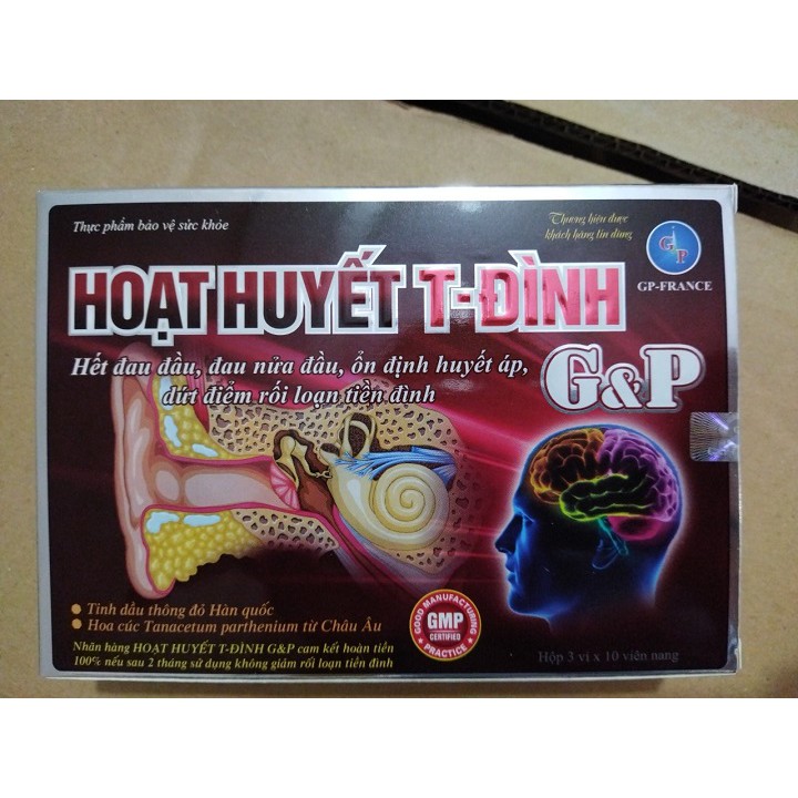 Hoạt huyết T-Đình G&P   Giúp giảm rối loạn tiền đình , hết đau đầu , đau nửa đầu , ổn định huyết áp - hộp 30 viên