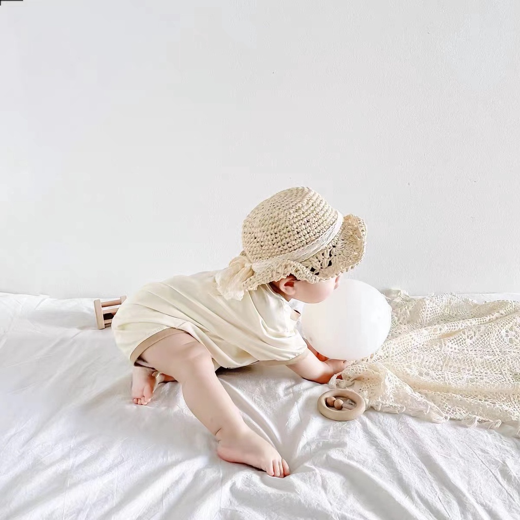 Bộ Áo Liền Quần Tay Ngắn In Hình Gấu Dễ Thương Thời Trang Mùa Hè Cho Bé 0-2 Tuổi