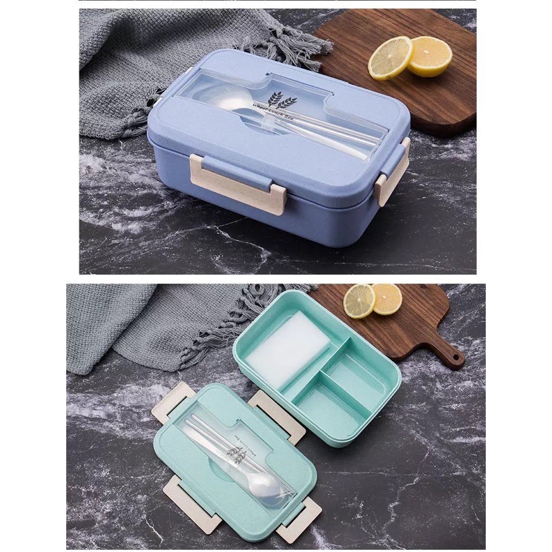 HỘP ĐỰNG CƠM WHEAT LUNCH BOX ( LÚA MẠCH ) 3 NGĂN KÈM ĐŨA THÌA CAO CẤP | BigBuy360 - bigbuy360.vn