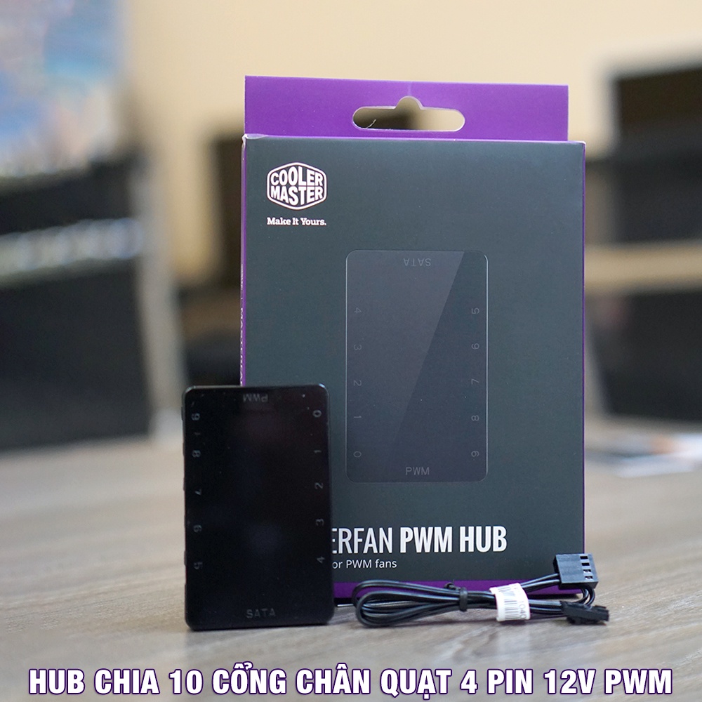 Bộ chia quạt Masterfan PWM Hub chính hãng Cooler Master 10 chân cắm 4 pin, hỗ trợ điều tốc, nguồn SATA