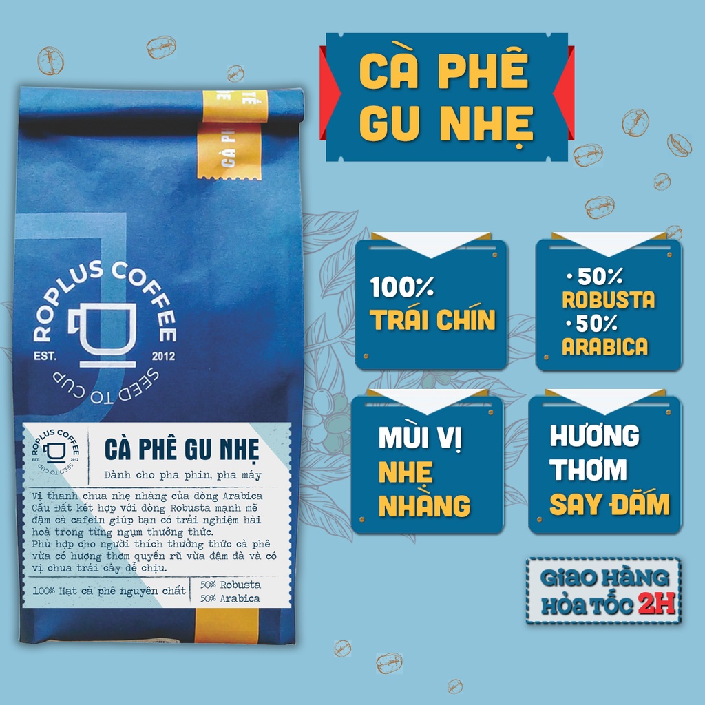 Cà phê Gu Nhẹ nguyên chất rang mộc, pha phin, pha máy từ Roplus Coffee