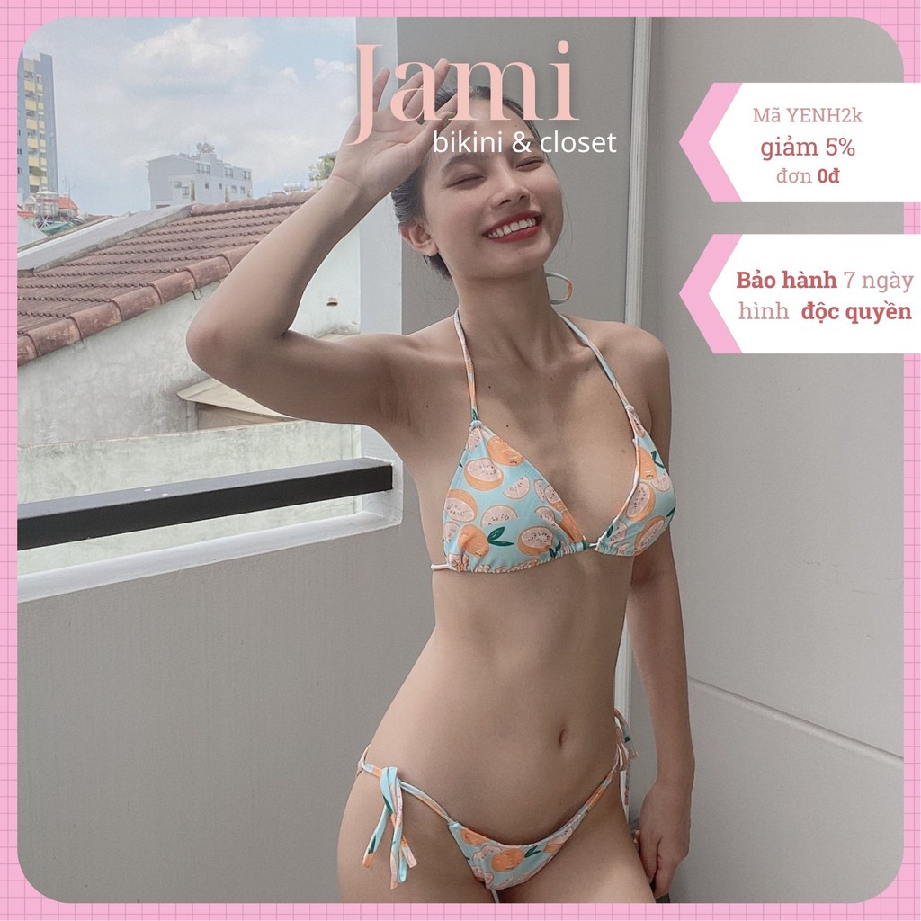 BIKINI tam giac sexy đi biển đi bơi họa tiết quả cam nổi bật