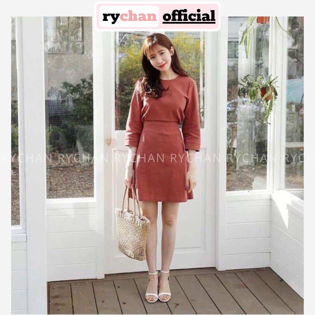 [ẢNH THẬT CUỐI] DX565 - Đầm Xòe Phối Tay Lở Nơ Sau Phối Nút