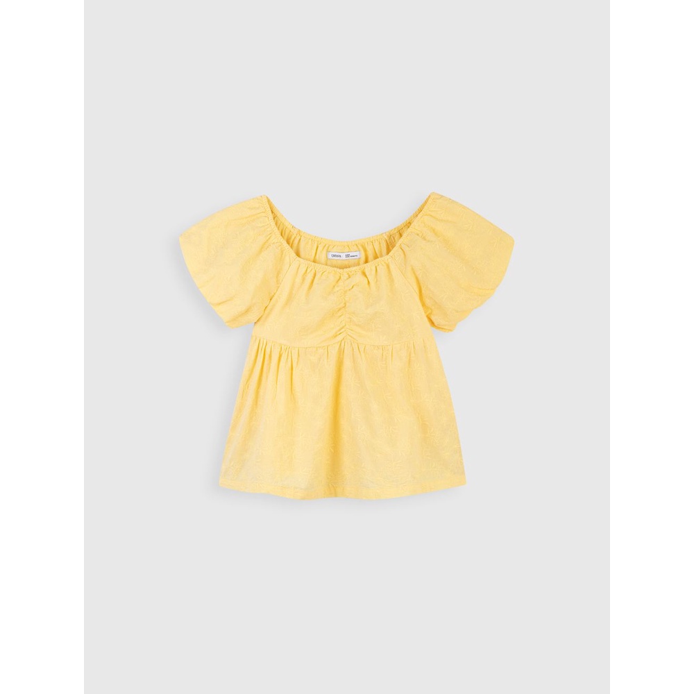 Áo kiểu bé gái cổ vuông tay phồng CANIFA chất liệu 100% cotton 1TO21C004