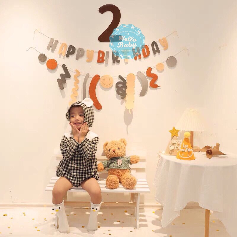 Dây Happy Birthday, Số Tuổi vải dạ trang trí sinh nhật phong cách Hàn Quốc