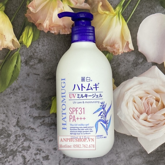 Sữa dưỡng thể chống nắng trắng da Hatomugi UV Milky Gel SPF31 PA+++ 250ml ( Hàng chính hãng)