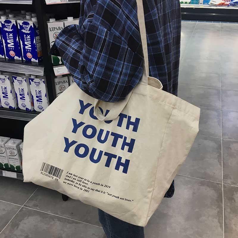 Túi Xách Nữ Vải Canvas Cỡ Lớn In Chữ Phong Cách Hàn Quốc Mới