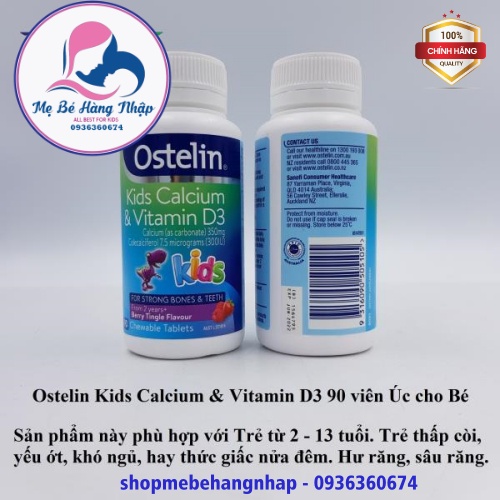 Canxi Ostelin khủng long cho bé - Ostelin Kids Calcium &amp; Vitamin D3 Úc 90 viên