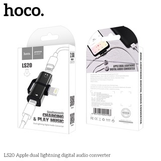 Jack chuyển đổi Hoco LS20 Tai nghe + Sạc điện thoại 2 cổng Lightning cho Điện thoại/Máy tính bảng