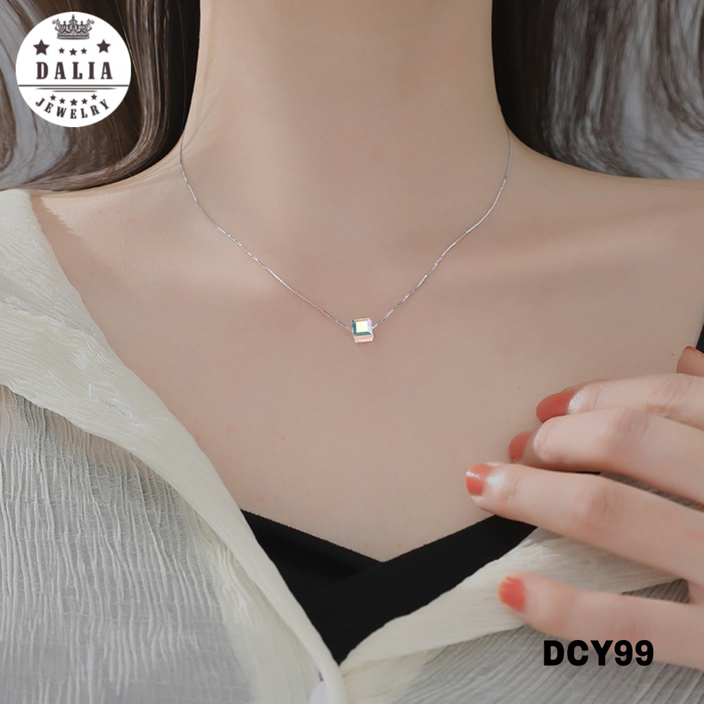 Dây chuyền bạc ý nữ DaLiA Jewelry hình pha lê nạm đá 7 màu sang trọng