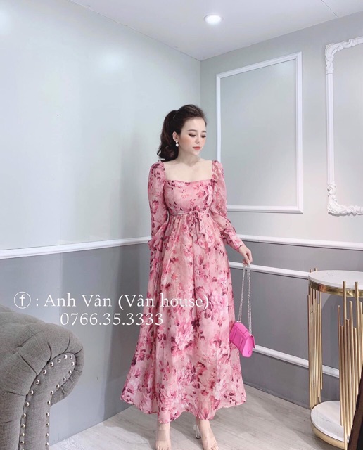 Gv- đầm maxi lụa hoa có lót