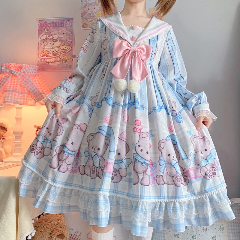 Váy lolita OP bé gấu dài tay dễ thương