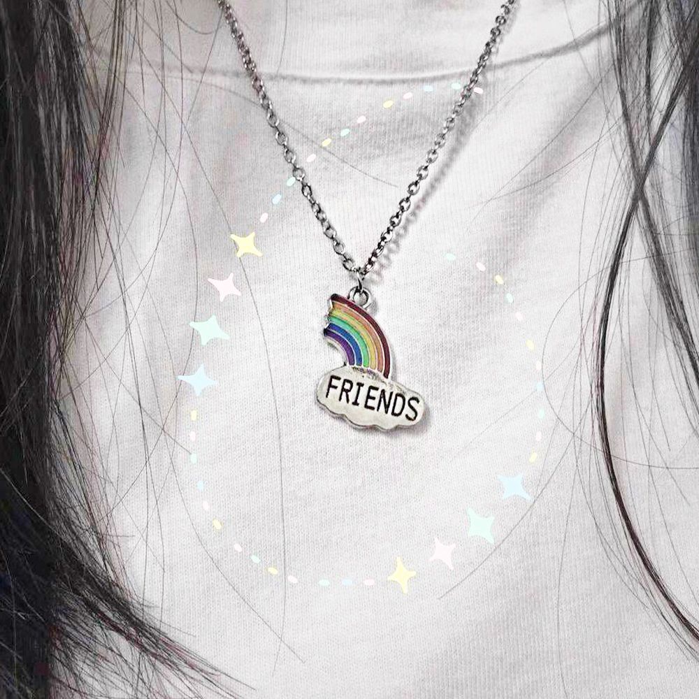 Vòng cổ Mặt Hình Trái Tim Màu Cầu Vồng In Chữ Best Friend Phong Cách Cổ Điển Thời Trang
