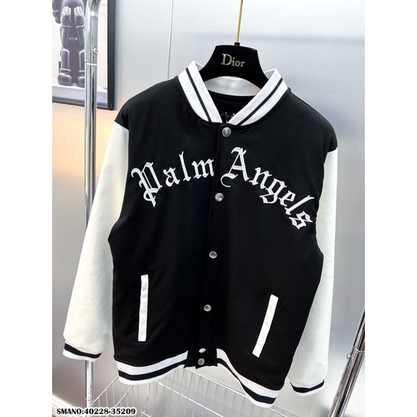 FREE SHIP, áo bomber nam thêu hình gấu siêu hot 2022, áo bomber PALM ANGELS phối trắng đen tay áo