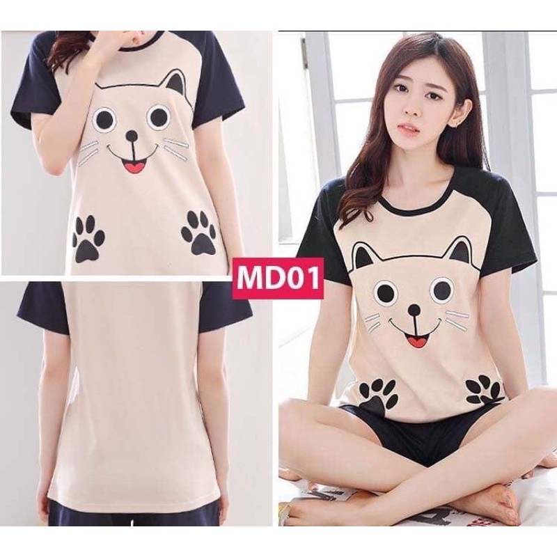 { Mã giảm giá + Hổ trợ Ship} Đồ bộ nữ, thun Cotton 100% cực mát, đủ size, 42-70kg, Hình gấu MD01