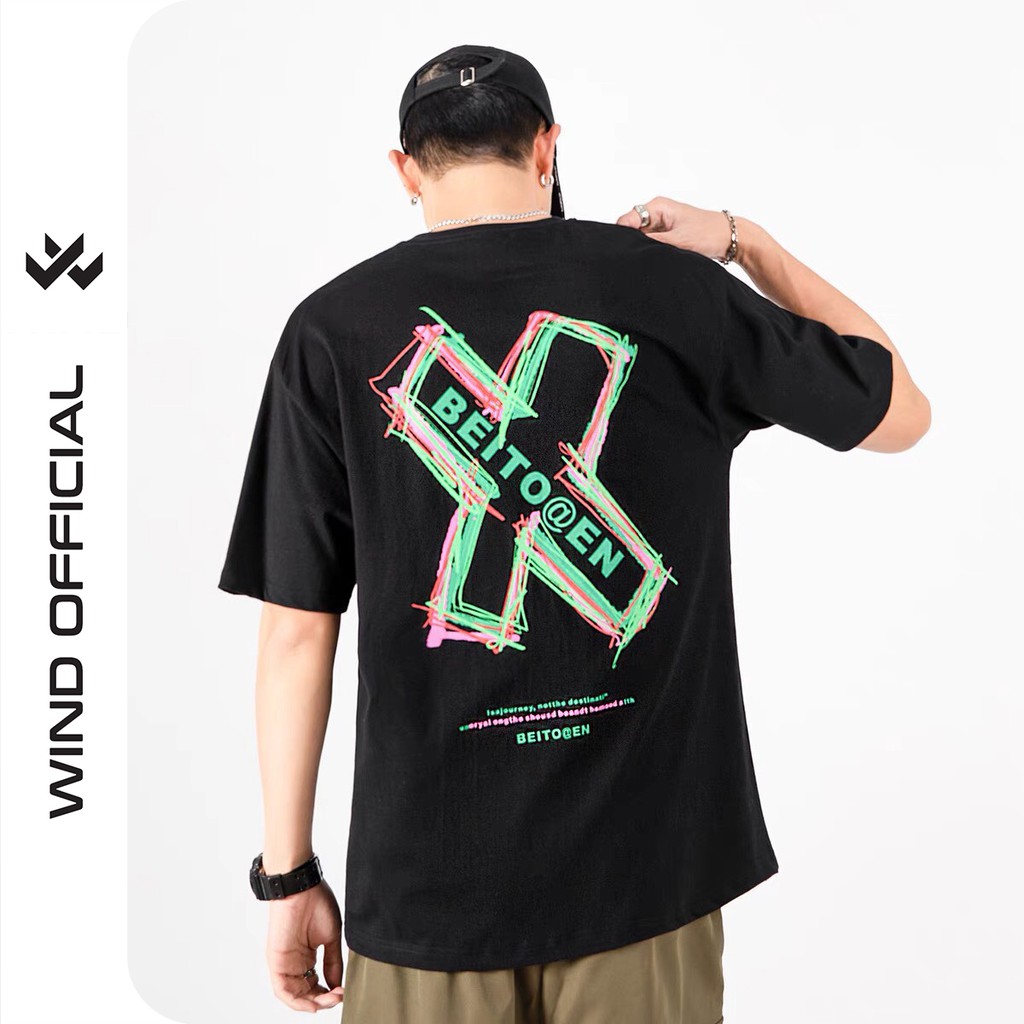 Áo phông unisex form rộng WIND oversize tay lỡ cotton BEITOGEN thời trang nam nữ | BigBuy360 - bigbuy360.vn