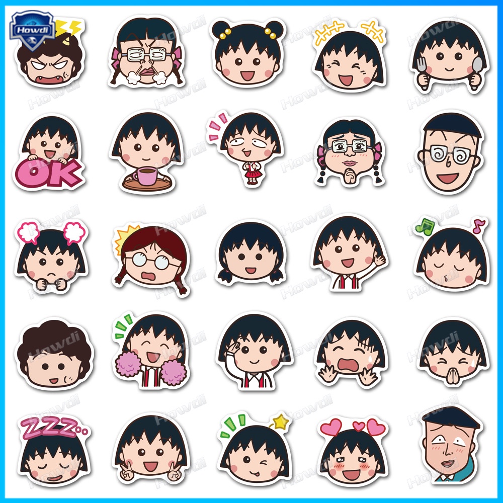 Miếng Dán Trang Trí Mũ Bảo Hiểm / Xe Hơi / Xe Máy Chống Thấm Nước Hình Chibi Maruko-chan Dễ Thương