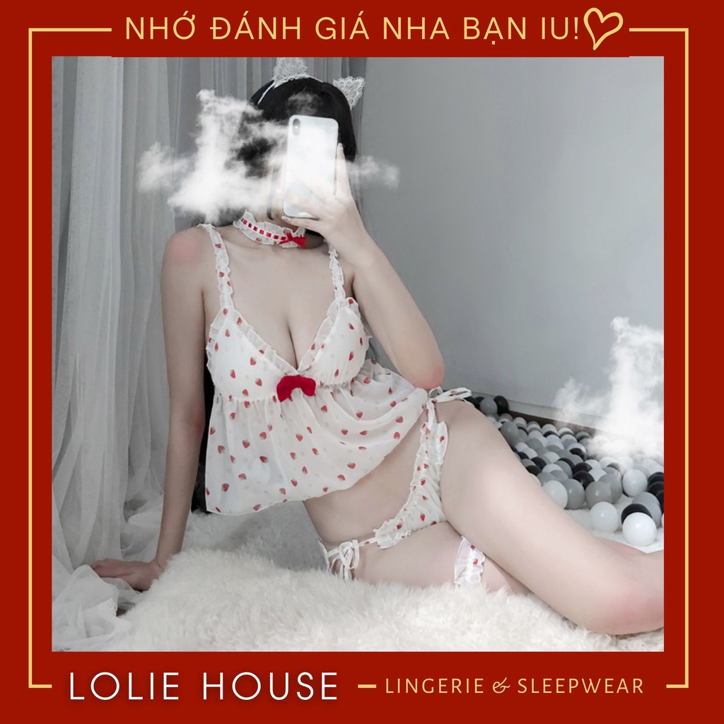 Bộ đồ ngủ Dâu tây 2 dây Dễ thương - Set ngủ Dâu tây sexy gợi cảm LOLIE HOUSE - SS6