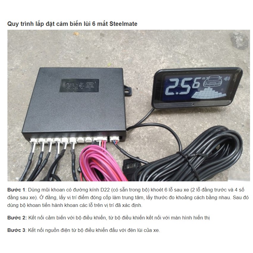 Cảnh báo va chạm trước và sau cho xe ô tô, xe hơi - Cảm biến lùi 6 mắt màu đen, trắng Steelmate V6, bảo hành 3 năm