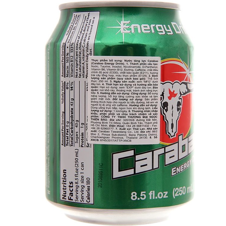 Thùng 24 Lon Nước Tăng Lực Carabao 250ml/Lon Nhập Khẩu Thái Lan