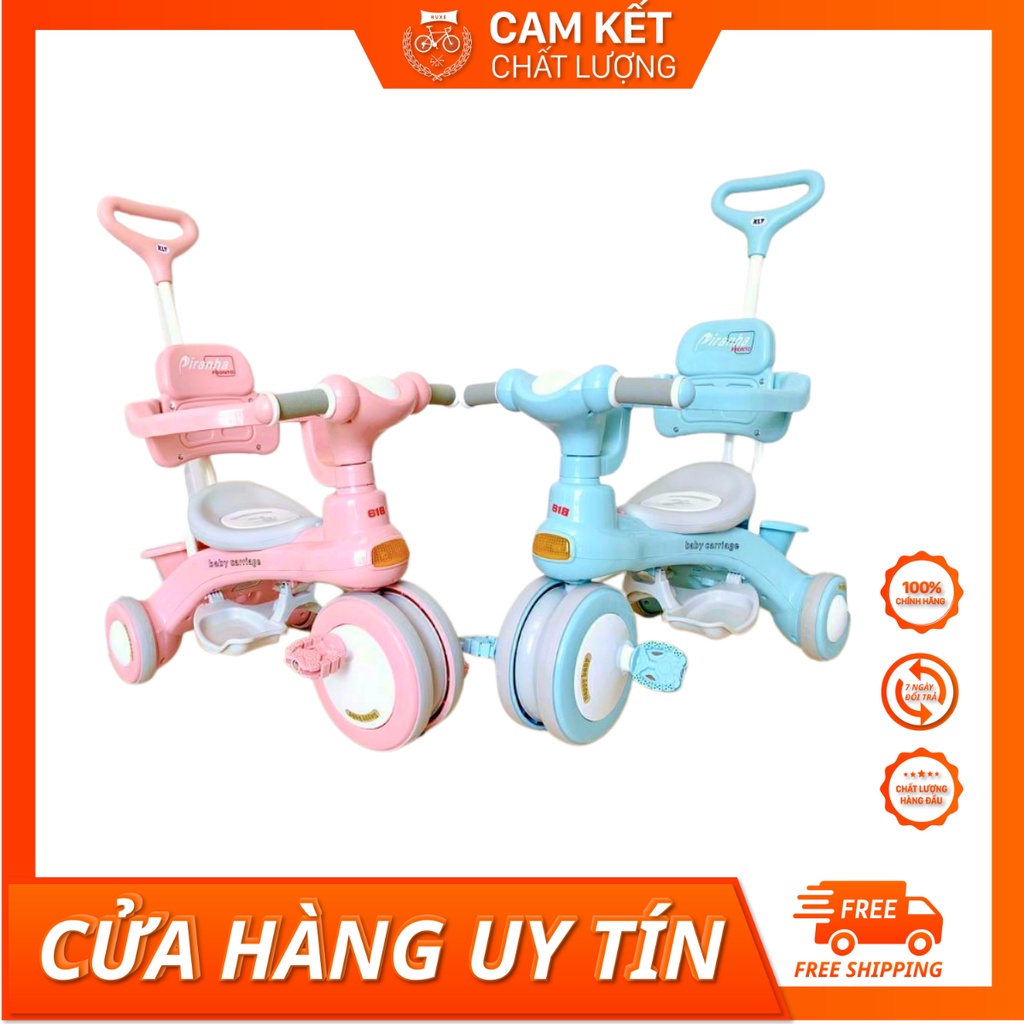 Xe đẩy cho bé ba bánh 618. 2in1 kiêm xe chòi chân cho bé có nhạc có đèn có khung bảo vệ.