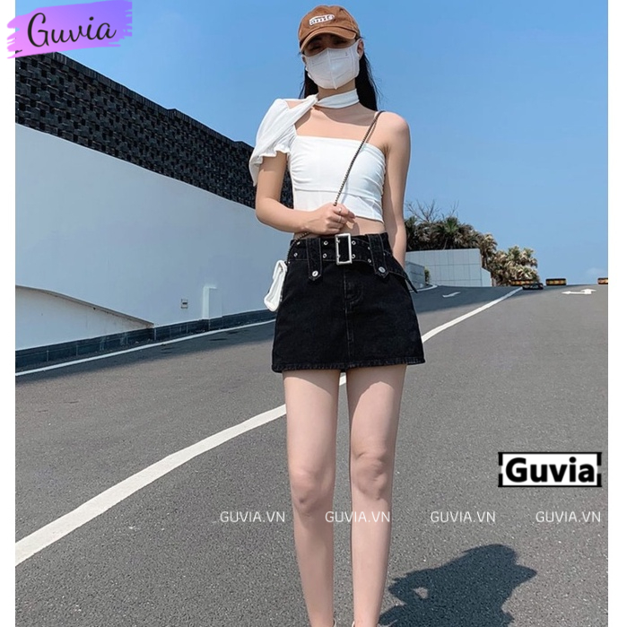 Chân Váy CHỮ A KÈM THẮT LƯNG Nữ Kiểu Ôm Body Kaki, Chân Váy Có Lót Trong Lưng Cạp Cao GUVIA CV11