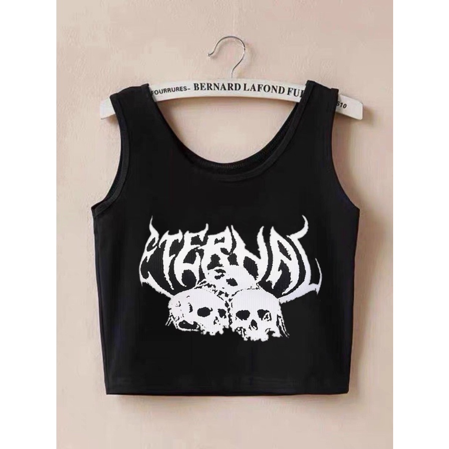 Áo thun ba lỗ 2 dây in hình đầu lâu dáng croptop ngắn hot