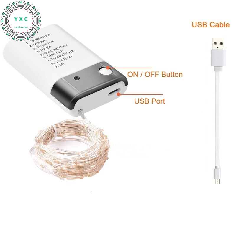 Bộ dây đèn LED điều khiển từ xa 8 chế độ chạy pin 3AA USB 5/10/20m