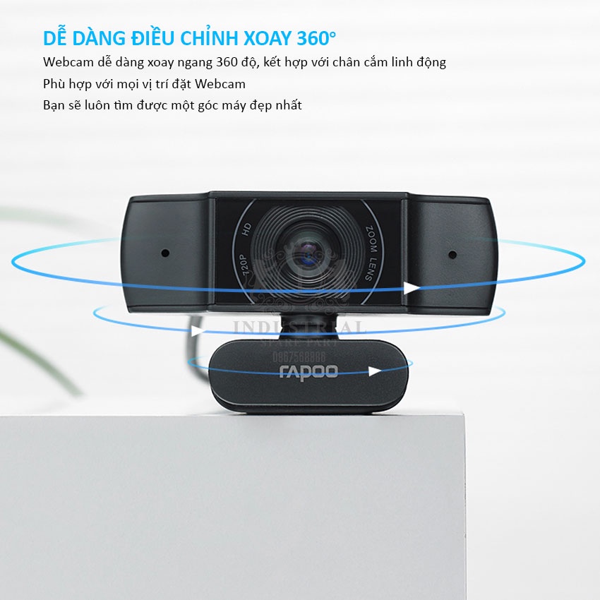 Webcam Rapoo C200 HD 720p học online, gọi điện video, webcam họp trực tuyến, Live Stream Hàng chính hãng, cắm là chạy