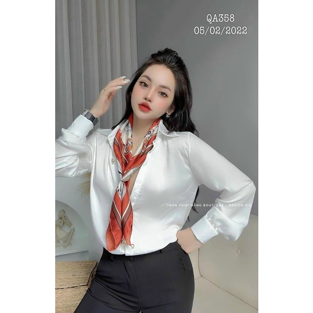 Áo sơ mi tay dài chất phi lụa mềm, không kèm khăn u