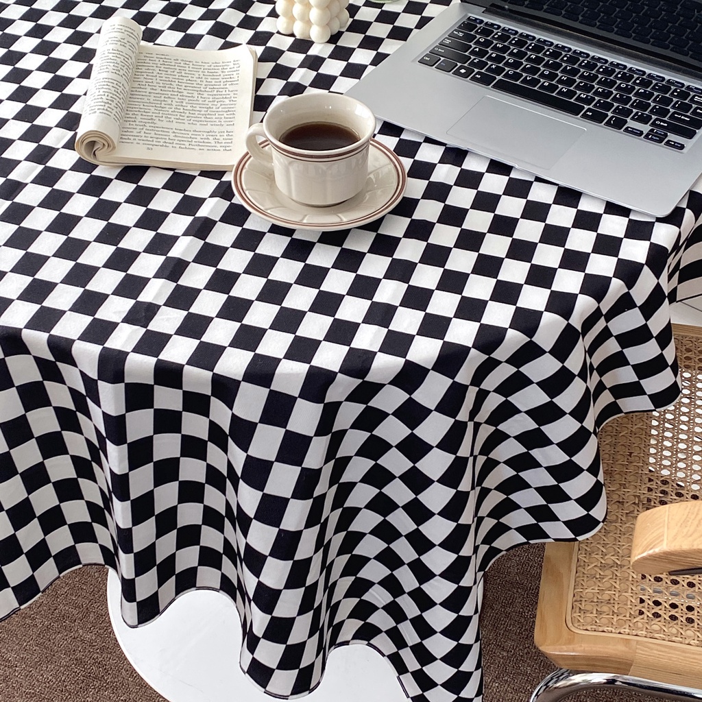 Khăn trải bàn họa tiết kẻ sọc caro đen trắng trang trí nhà/quán cà phê/cắm trại