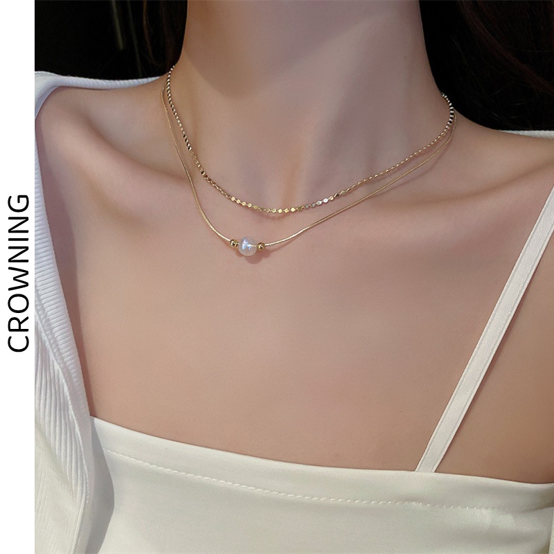 Dây Chuyền Hình Nàng Tiên Cá Ji Ngọc Trai Nhiều Lớp Cổ Điển Thời Trang Hàn Quốc Cho Nữ G026