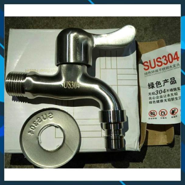 Vòi hồ Inox 304 mờ tay đúc van gạt xả nước mỏ máy giặt SUS304 phi 21