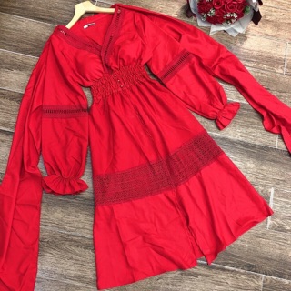 ĐẦM MAXI ĐỎ KÈM KHĂN (KÈM HÌNH THẬT)