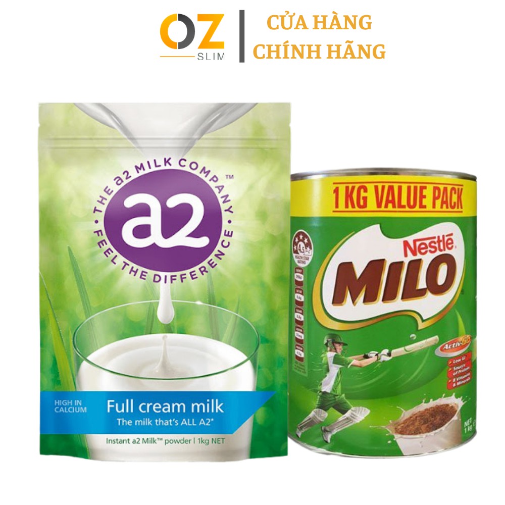 Combo Sữa Bột A2 Nguyên Kem (1kg) và Sữa Milo Úc (1kg)
