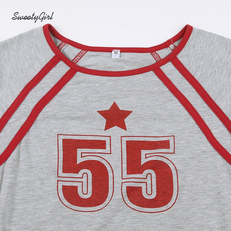 Áo Thun Tay Dài Cổ Tròn In Chữ Số Phối Màu Tương Phản Thời Trang 2022 Cho Nữ