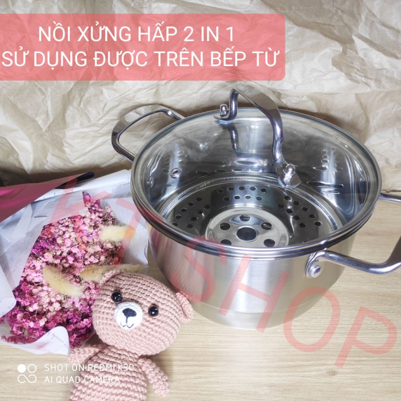 NỒI (Xửng) hấp inox 2 in 1(SỬ DỤNG ĐƯỢC BẾP ĐIỆN TỪ)