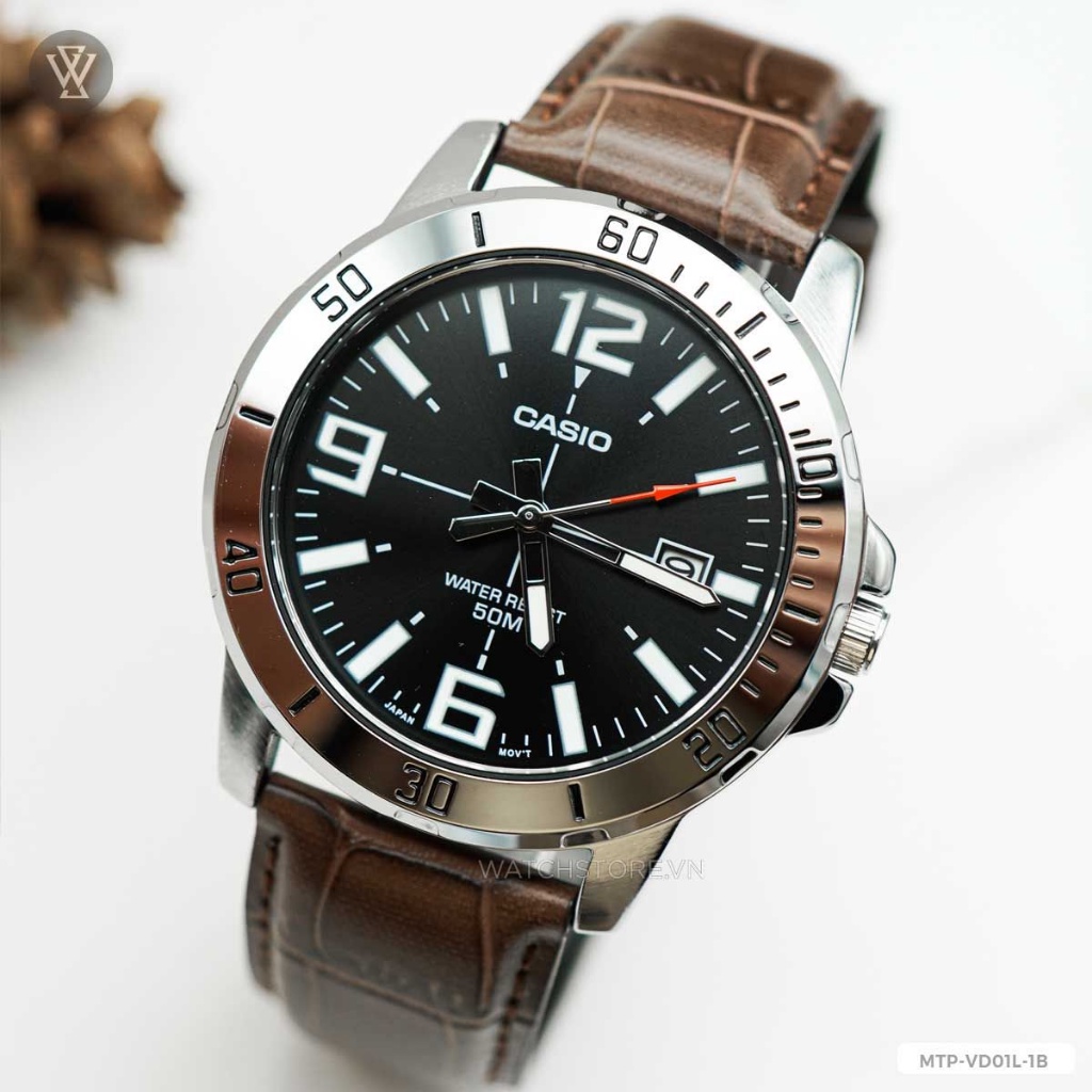 Đồng Hồ Quartz Nam Casio WATCHSTORE MTP-VD01L-1BVUDF Thiết Kế Kính Khoáng 45mm, Dây Đeo Da Và Vỏ Thép Không Gỉ