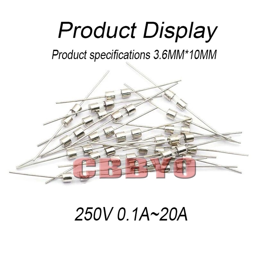 Set 10 Cầu Chì Thủy Tinh 250V 0.1A 0.2A 0.25A 0.5A 0.75A 1A 2A 1.25A 1.6A 2A 3A 3.15A 4A 5A 6A 8A 10A 15A 20A 3.6 * 10mm