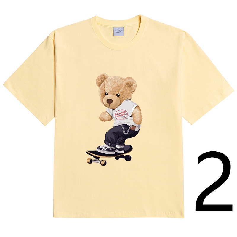 ADLV Áo Thun Cotton Tay Ngắn In Hình Gấu Cổ Điển 7 Màu Thời Trang Cho Nam Nữ