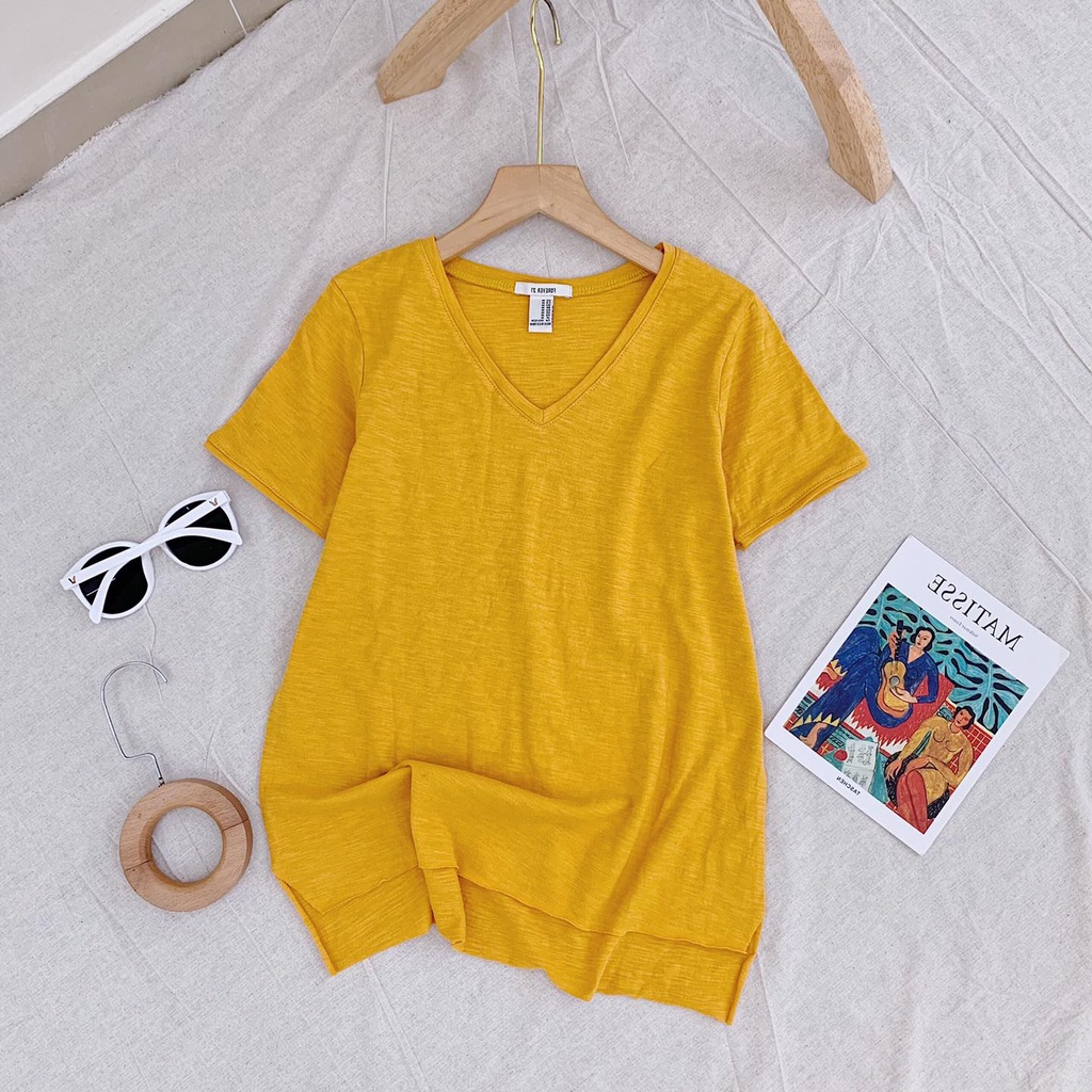 Áo Thun Cổ Tim Xẻ Tà Chất Cotton