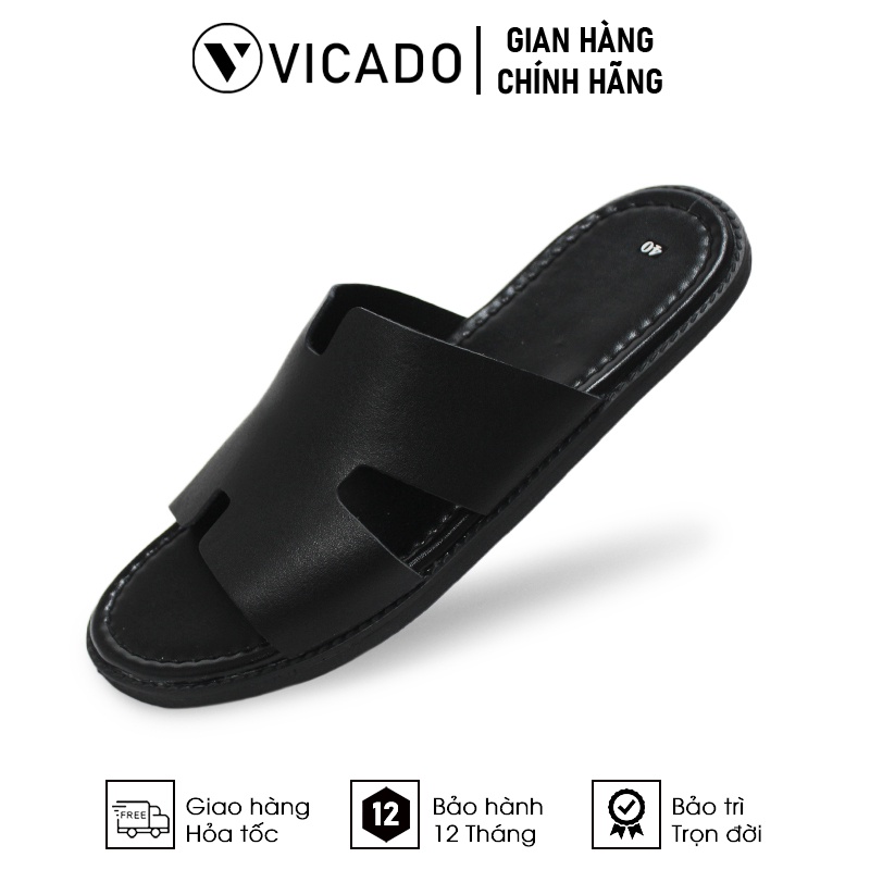 Dép nam quai ngang da bò cao cấp Vicado VD0006